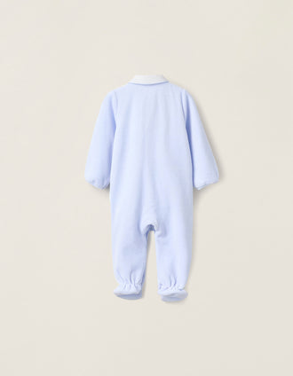 Babygrow de Veludo com Detalhe Plissado para Recém-Nascido, Azul