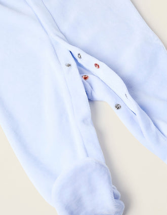 Babygrow de Veludo com Detalhe Plissado para Recém-Nascido, Azul