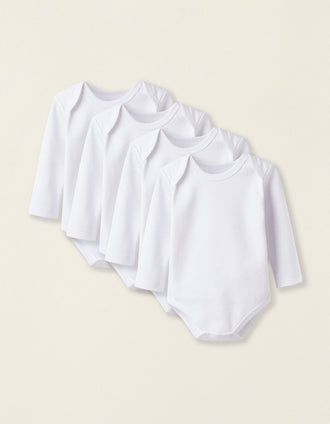 Pack 4 Bodies en Coton pour Bébé et Nouveau-Né, Blanc