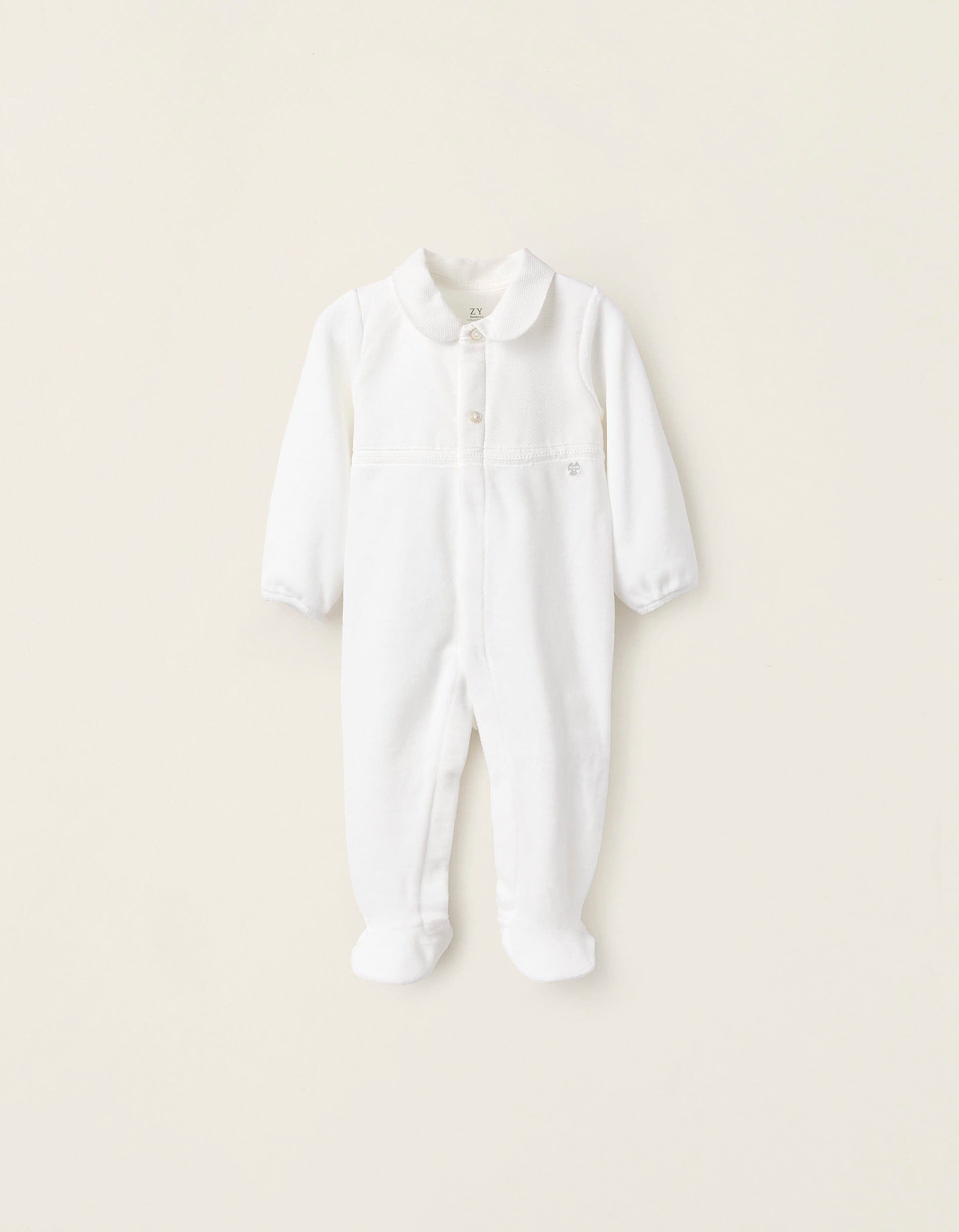 Velours Textured Sleepsuit for Newborns, White