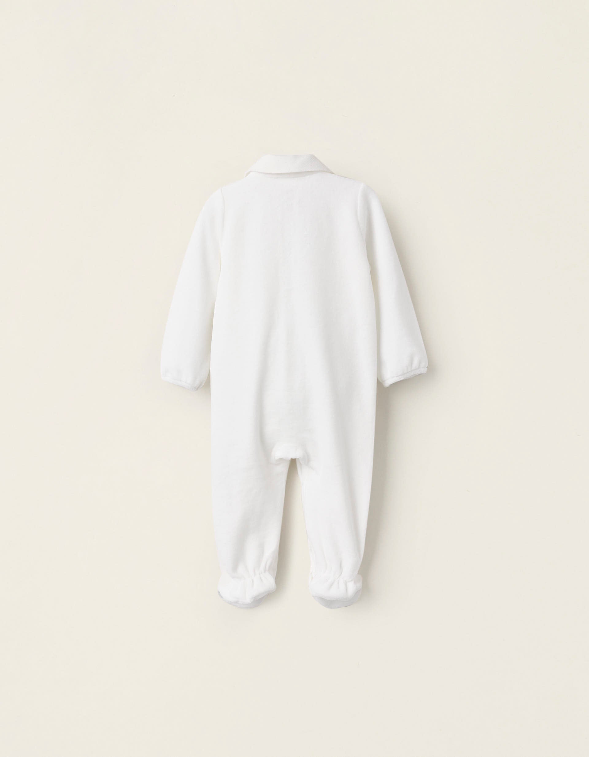 Velours Textured Sleepsuit for Newborns, White