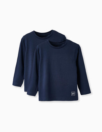 Pack 2 T-Shirts de Manga Comprida para Bebé Menino, Azul Escuro