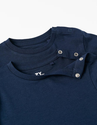 Pack 2 Camisetas de Manga Larga para Bebé Niño, Azul Oscuro