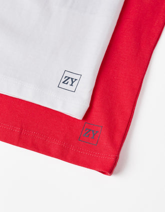 Pack 2 Camisetas de Manga Larga para Niño, Rojo/Blanco