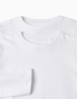 T-shirt à Manches Longues 100% Coton Confortable Garçon Blanc