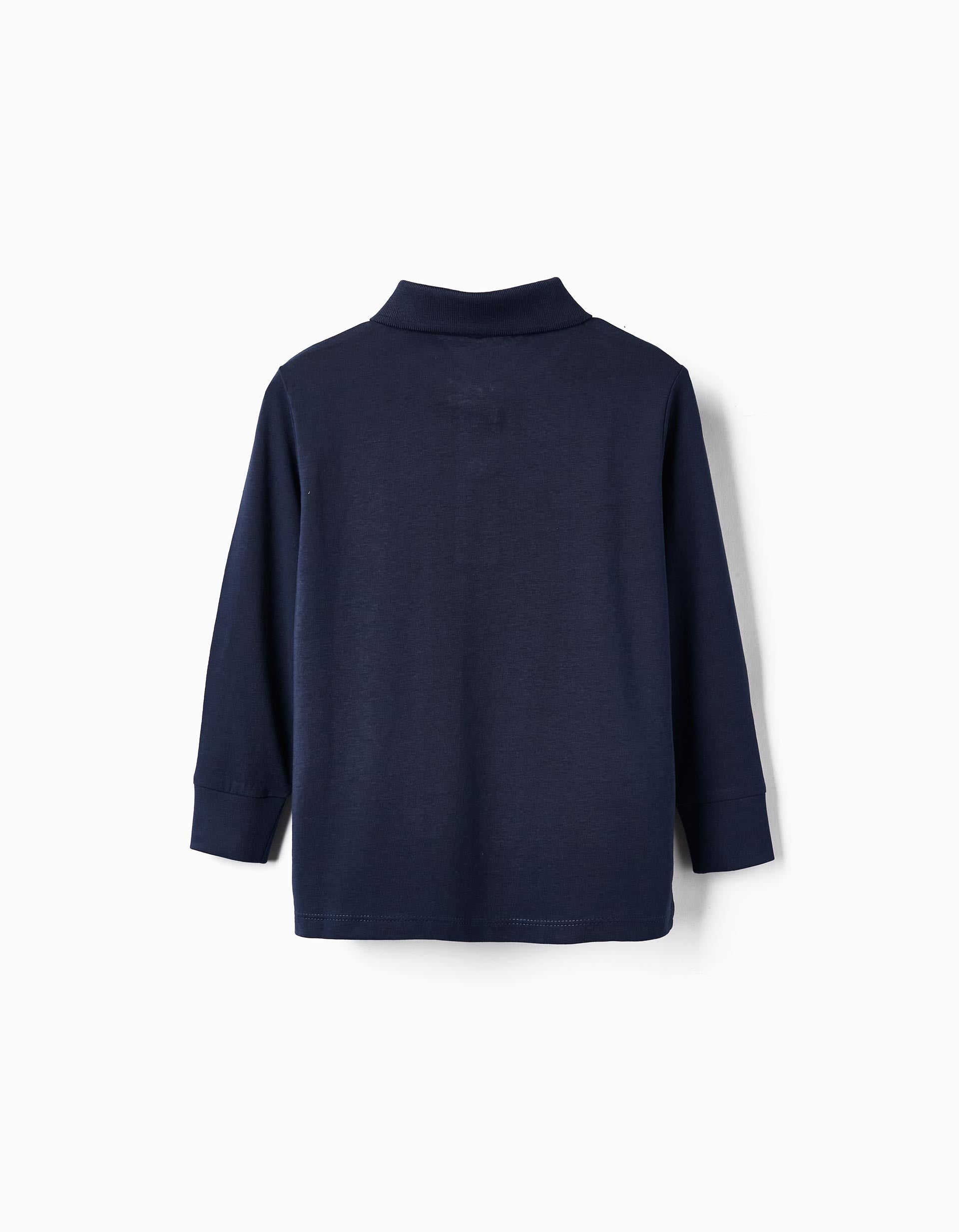 Long Sleeve Cotton Polo for Boys, Dark Blue