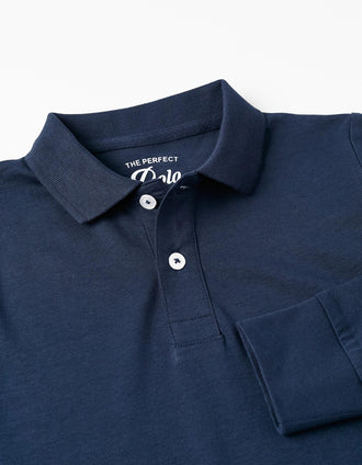Polo à manches longues en coton pour garçon, Bleu foncé