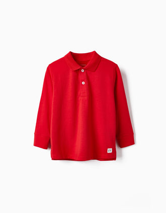 Polo de Manga Larga de Algodón para Niño, Rojo