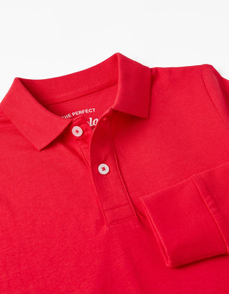 Polo à manches longues en coton pour garçon, Rouge