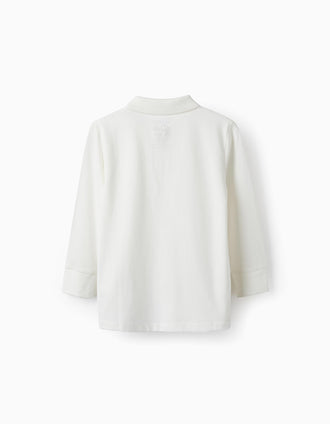 Polo de Manga Larga de Algodón para Niño, Blanco