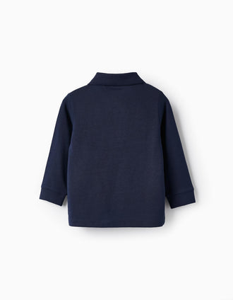 Polo de Manga Larga de Algodón para Bebé Niño, Azul Oscuro