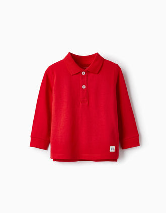 Polo à manches longues en coton pour bébé garçon, Rouge
