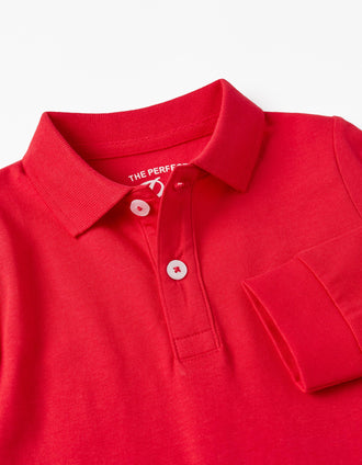 Polo à manches longues en coton pour bébé garçon, Rouge