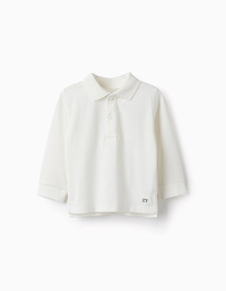Polo de Manga Comprida em Algodão para Bebé Menino, Branco