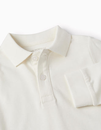 Polo à manches longues en coton pour bébé garçon, Blanc