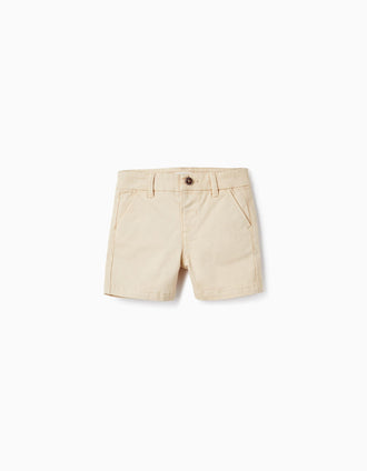 Pantalones Cortos de Sarga para Bebé Niño, Beige
