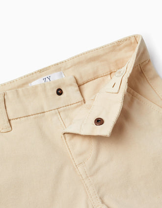 Pantalones Cortos de Sarga para Bebé Niño, Beige