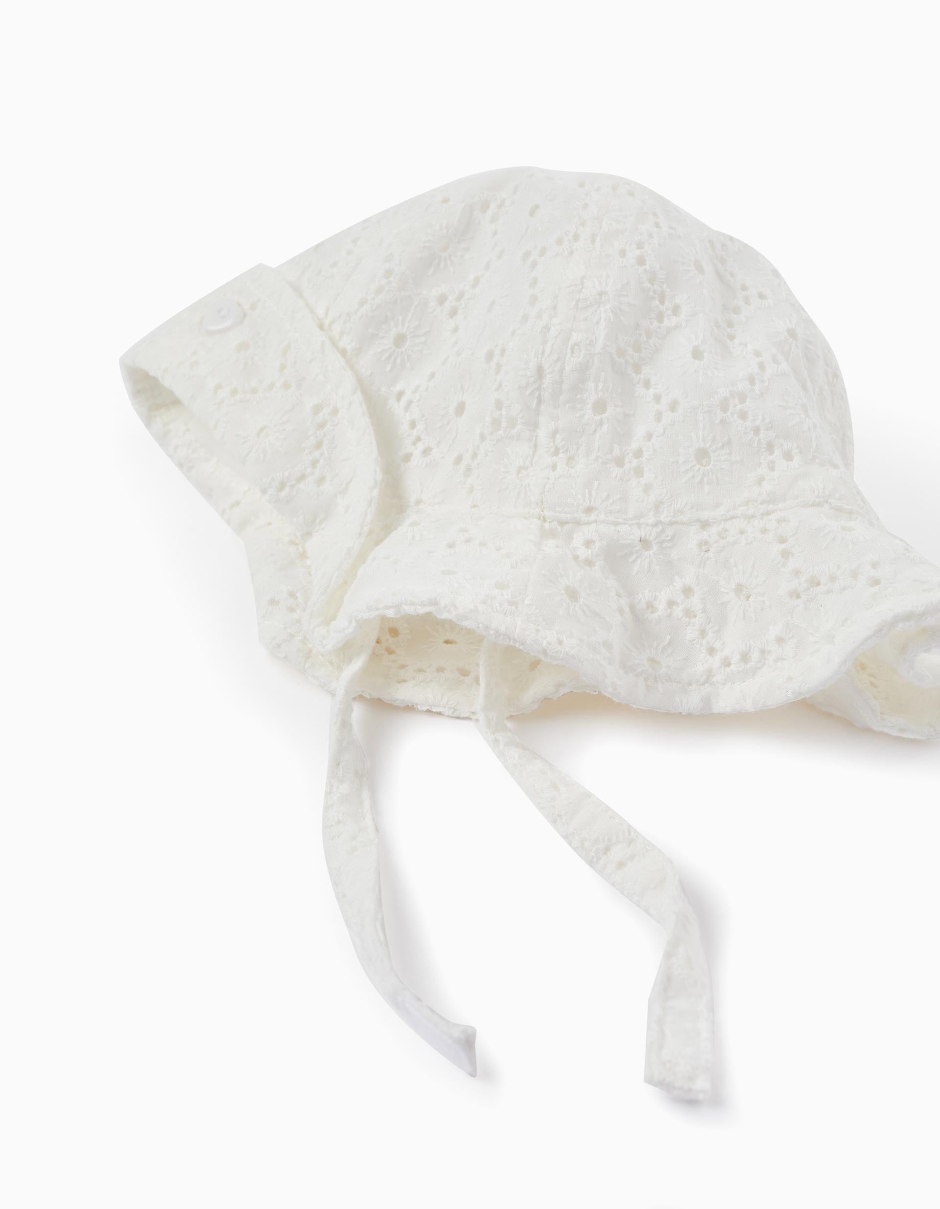 Chapeau avec Broderie Anglaise pour Bébé et Nouveau-Né, Blanc