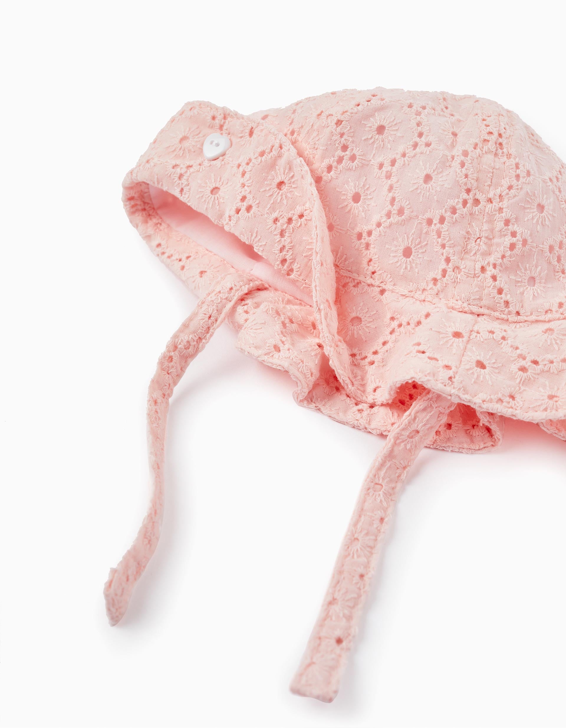 Chapeau avec Broderie Anglaise pour Bébé et Nouveau-Né, Rose