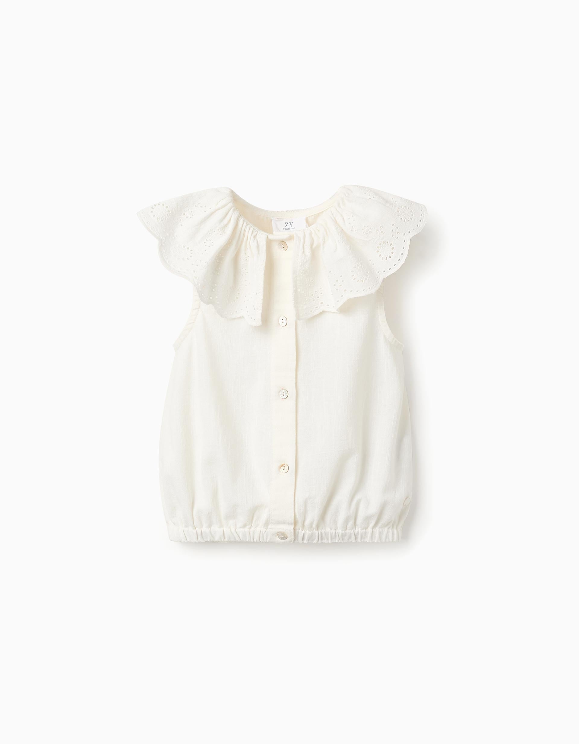 Cotton Blouse with Broderie Anglaise for Girls, White