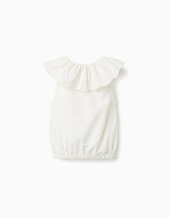 Blusa de Algodón con Bordado Inglés para Niña, Blanco