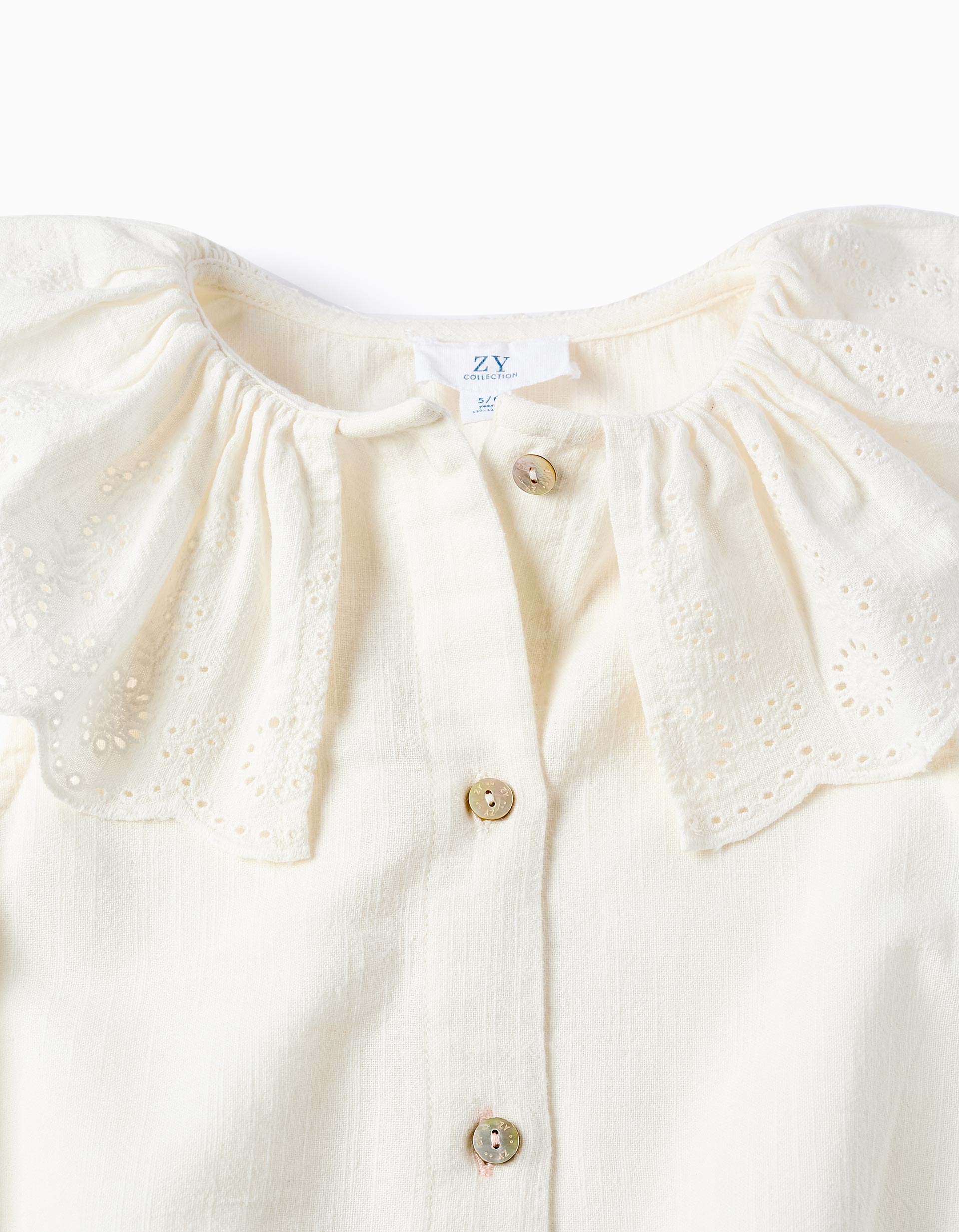 Cotton Blouse with Broderie Anglaise for Girls, White