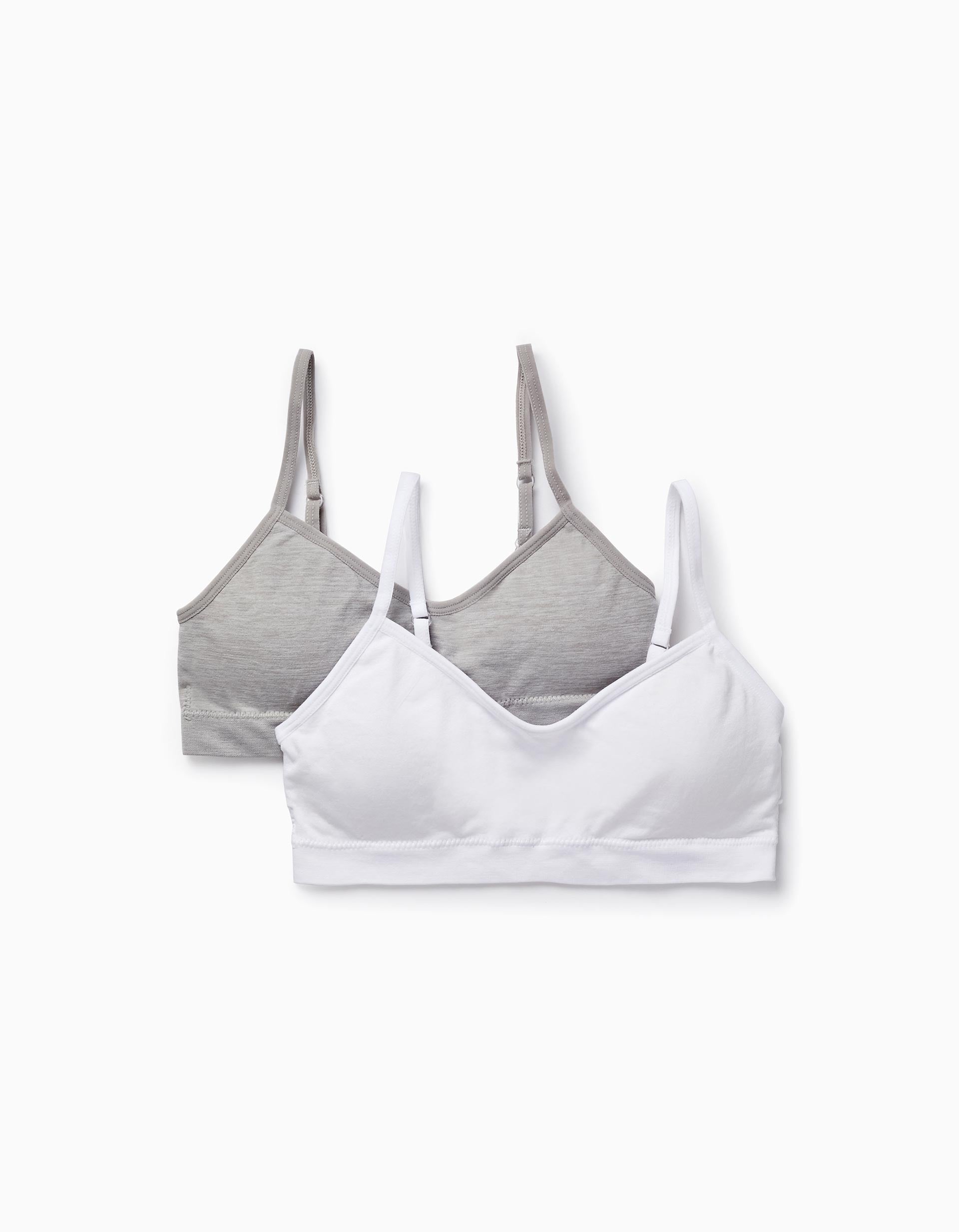 Pack of 2 Padded Bras for Girls, White/Grey