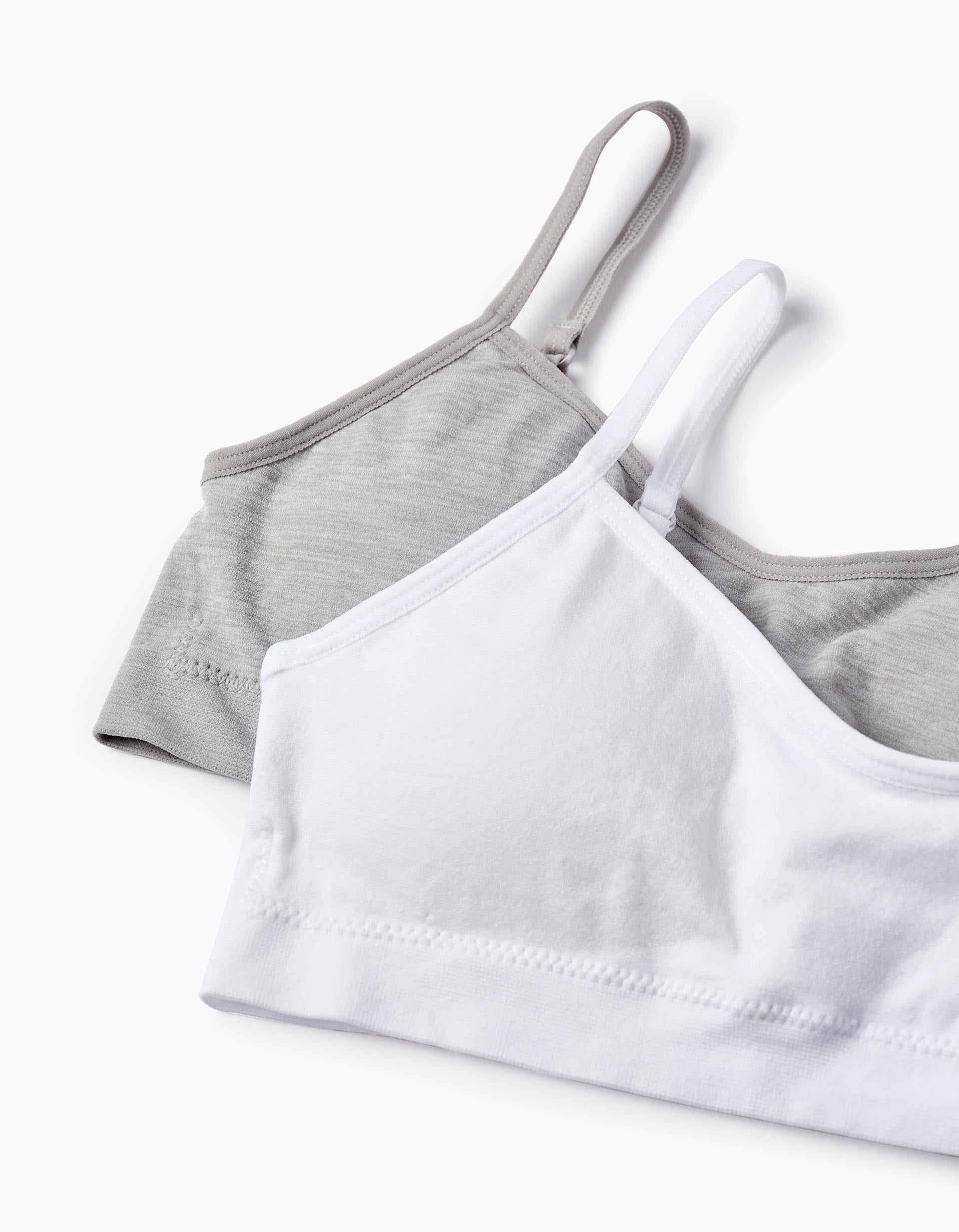 Pack of 2 Padded Bras for Girls, White/Grey