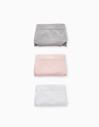 Pack 3 Paires de Culottes pour Fille, Gris/Rose/Blanc