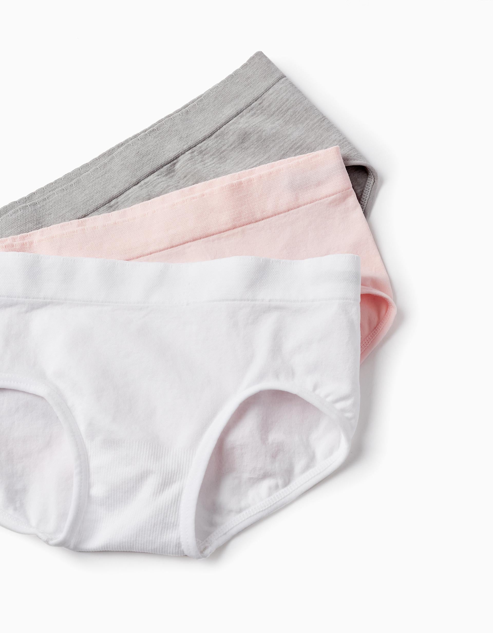 Pack of 3 Briefs for Girls, Grey/Pink/White