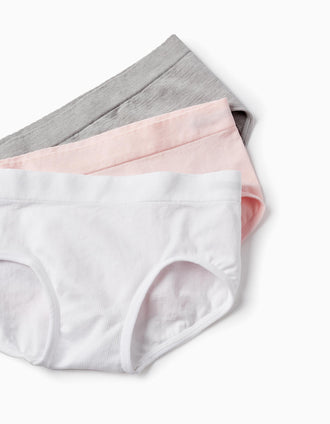 Pack 3 Pares de Bragas para Niña, Gris/Rosa/Blanco