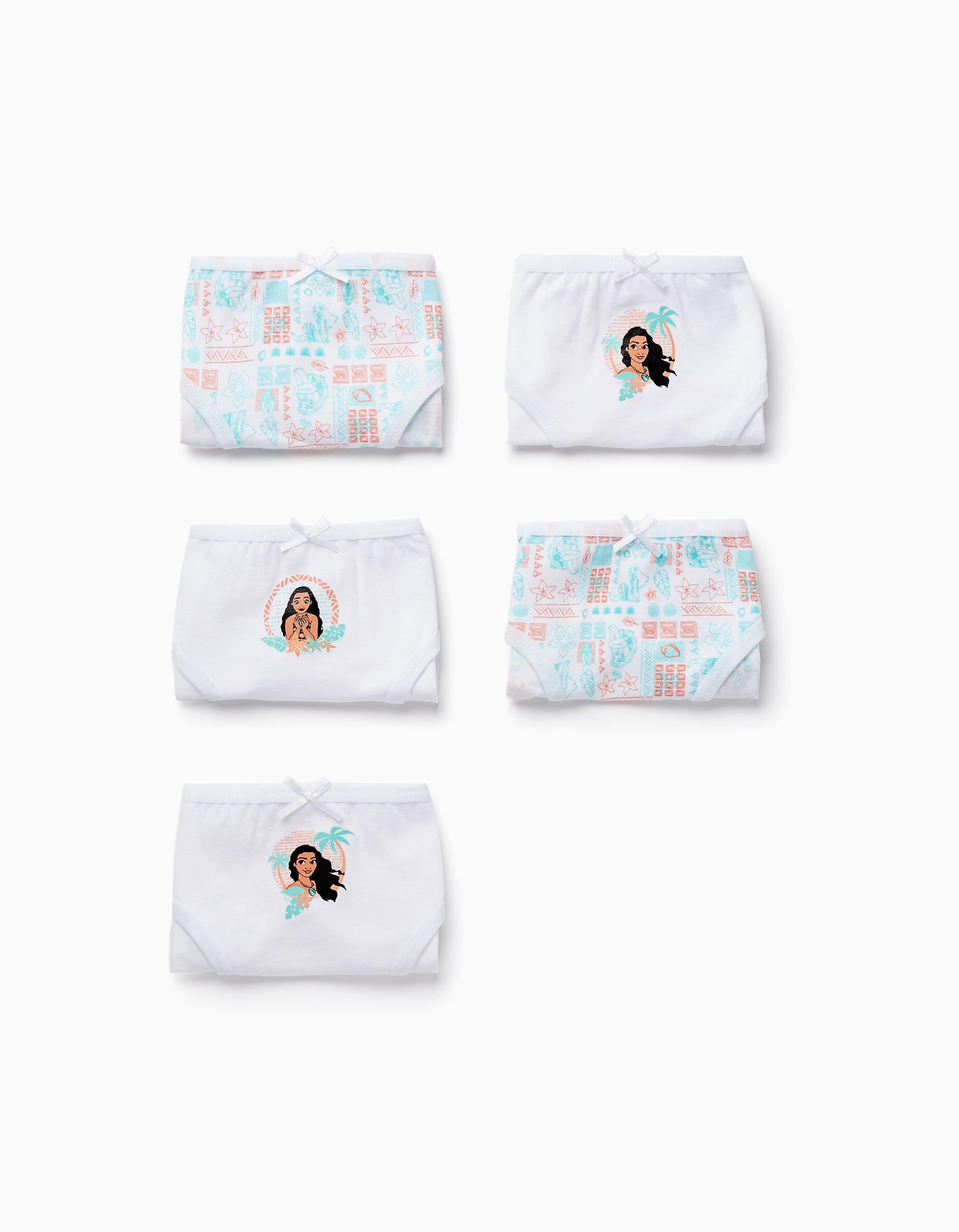 Pack of 5 Briefs for Girls 'Moana', White