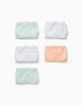 Pack 5 Bragas para Niña 'Cisnes', Blanco/Menta/Durazno