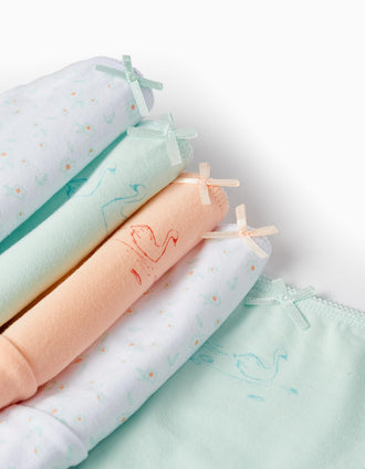 Pack 5 Bragas para Niña 'Cisnes', Blanco/Menta/Durazno
