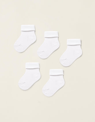 Pack 5 Pares de Calcetines con Vuelta para Bebé, Blanco