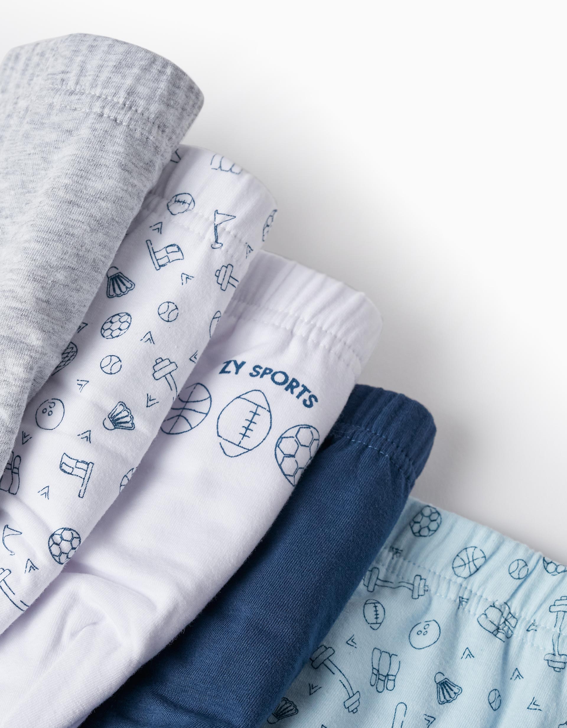 Pack 5 Calzoncillos de Algodón para Niño 'Desporto', Blanco/Azul/Gris