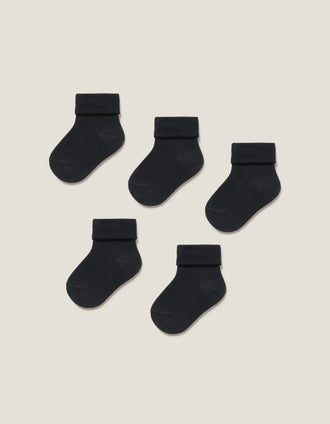 Pack 5 Pares de Meias com Dobra para Bebé, Azul Escuro