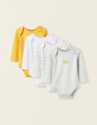 Pack 4 Bodies en Coton pour Nouveau-Né et Bébé Garçon, Multicolore