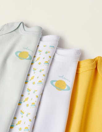 Pack 4 Bodies en Coton pour Nouveau-Né et Bébé Garçon, Multicolore