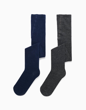 Pack 2 Collants en Maille pour Fille, Bleu Foncé/Gris Foncé