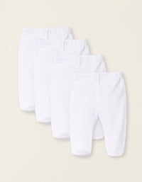 Pack of 4 Cotton Pointelle Footed Trousers for Newborns and Babies, White