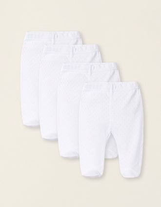 Pack 4 Calças em Algodão com Pés para Recém-Nascido e Bebé, Branco