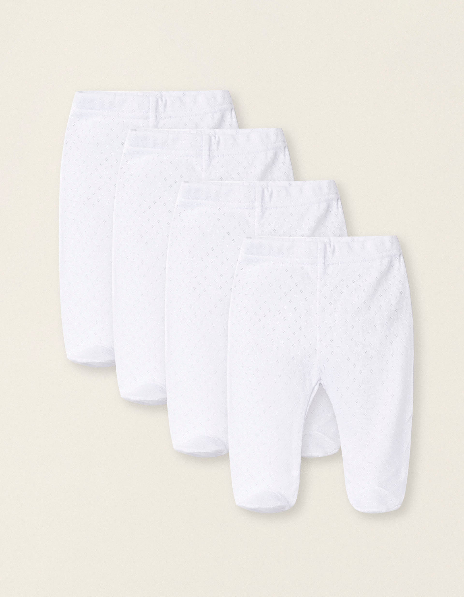 Pack of 4 Cotton Trousers with Feet for Newborns and Babies, White