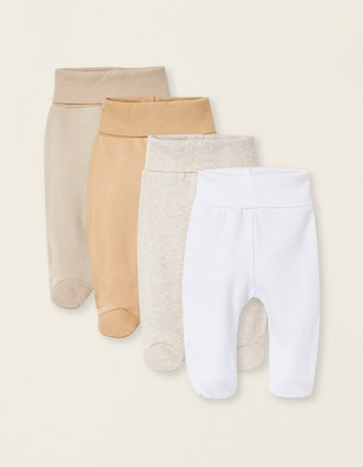 Pack 4 Pantalons à Pieds pour Bébé 'Extra Comfy', Blanc/Beige