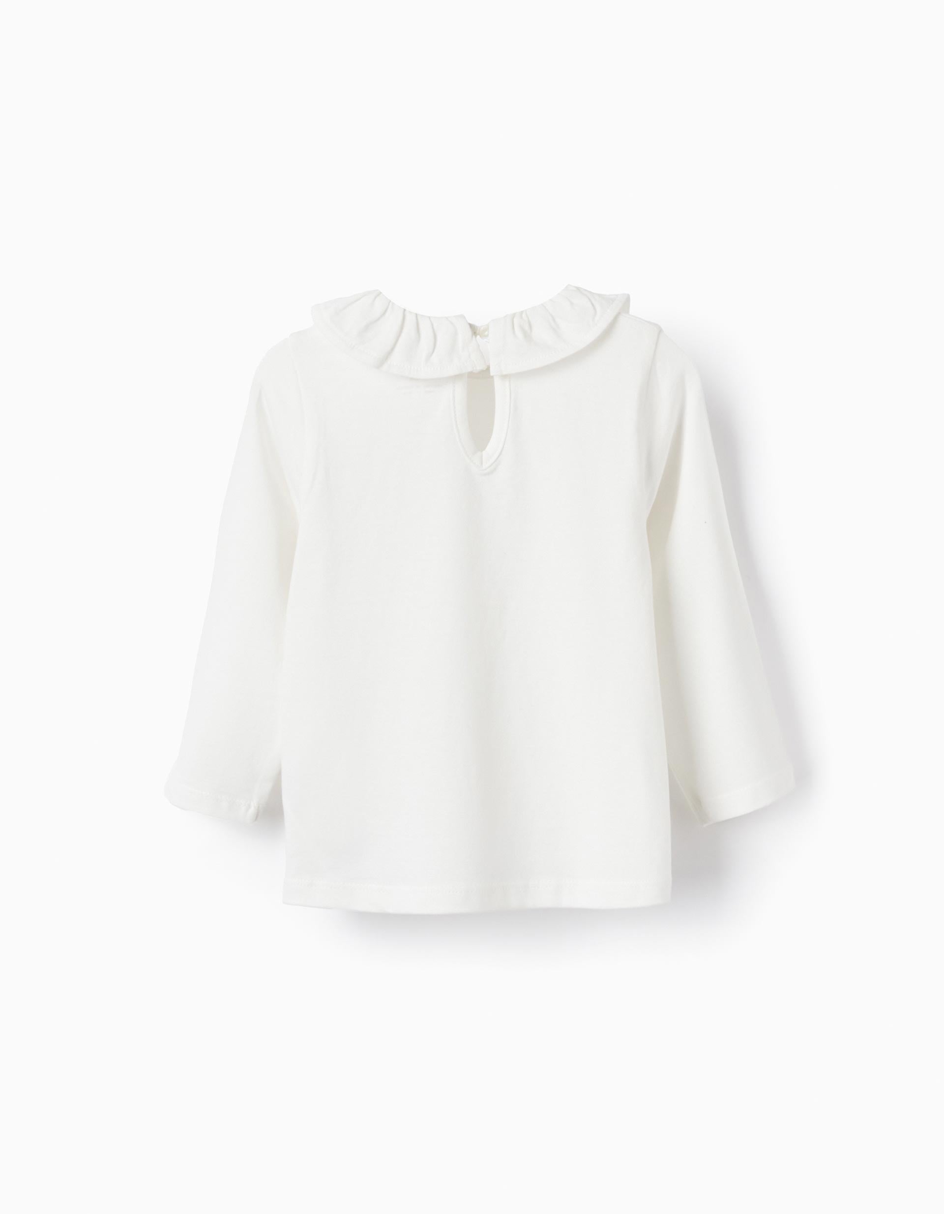 Long Sleeve T-shirt with Ruffled Collar for Baby Girls, White