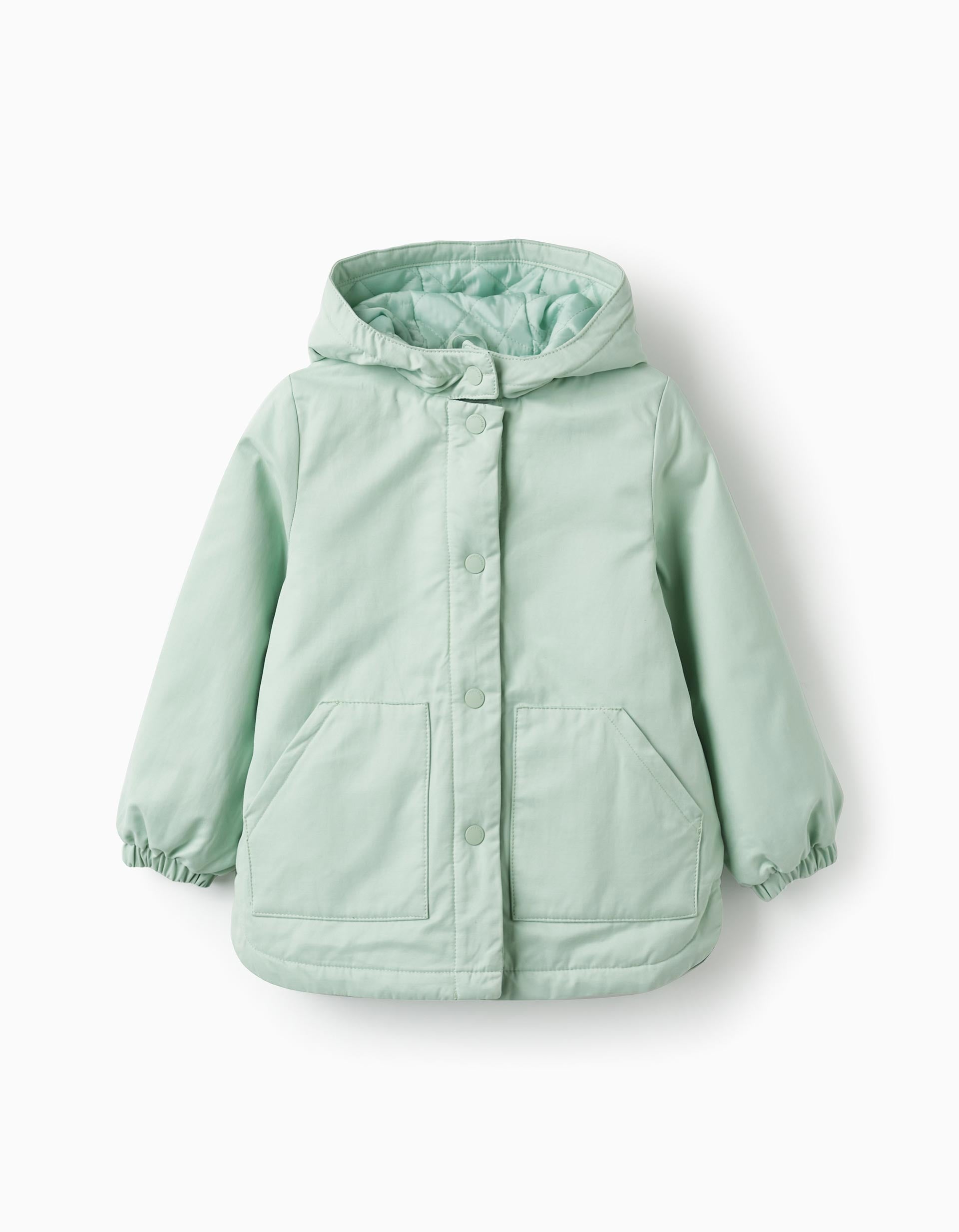 Parka de Sarga con Capucha para Niña, Verde Claro