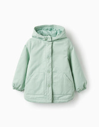 Parka de Sarja com Capuz para Menina, Verde Claro