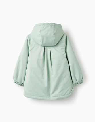 Parka de Sarga con Capucha para Niña, Verde Claro