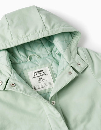 Parka de Sarja com Capuz para Menina, Verde Claro
