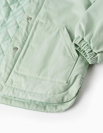 Parka de Sarga con Capucha para Niña, Verde Claro